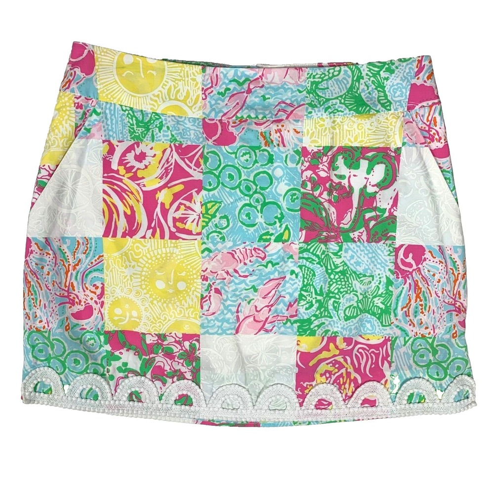 Lilly Pulitzer Marigold‎ Skort Summertime Printed Patch sz 00 Cotton HTF